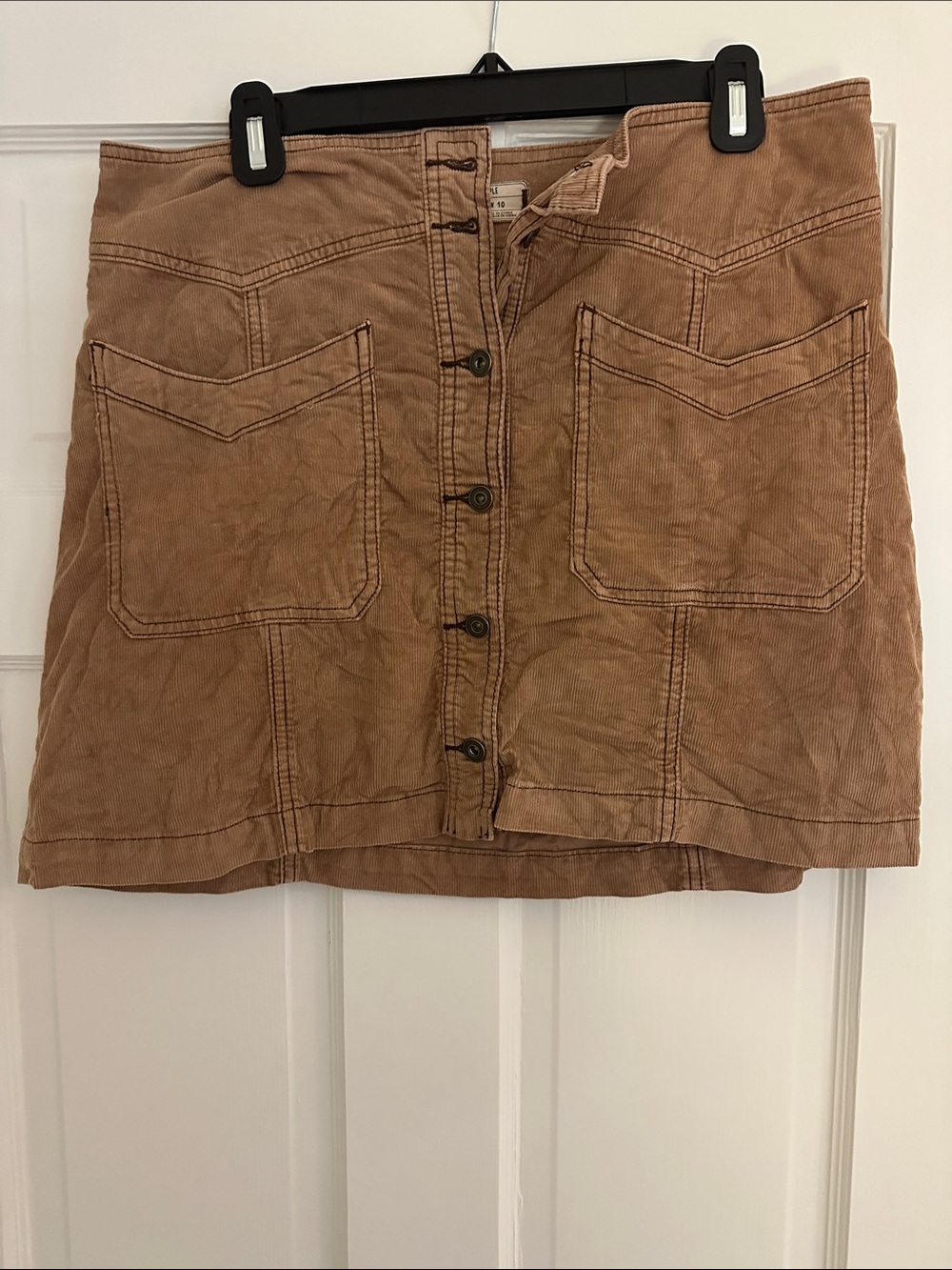 Free People Button-Front Corduroy Mini Skirt in Brown